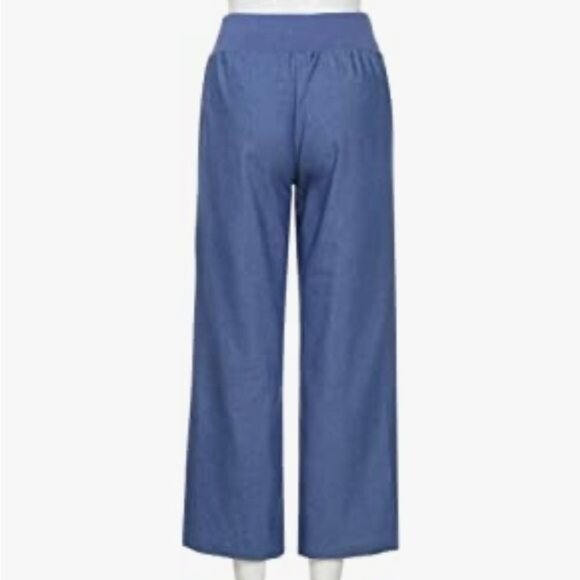 Womens Wide Leg Elastic Waist Blue Denim Pants 3XL - Picture 7 of 10